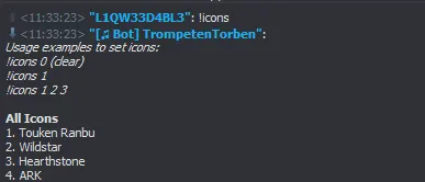 The bot's reply: list of game icons
