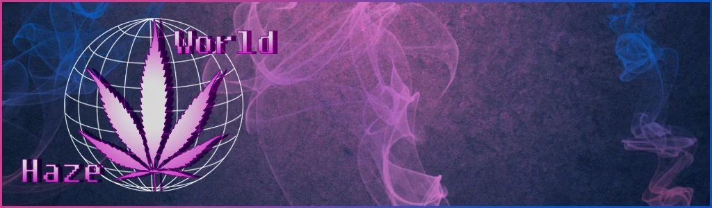 Banner "Haze World" with violet smoke and pixel font