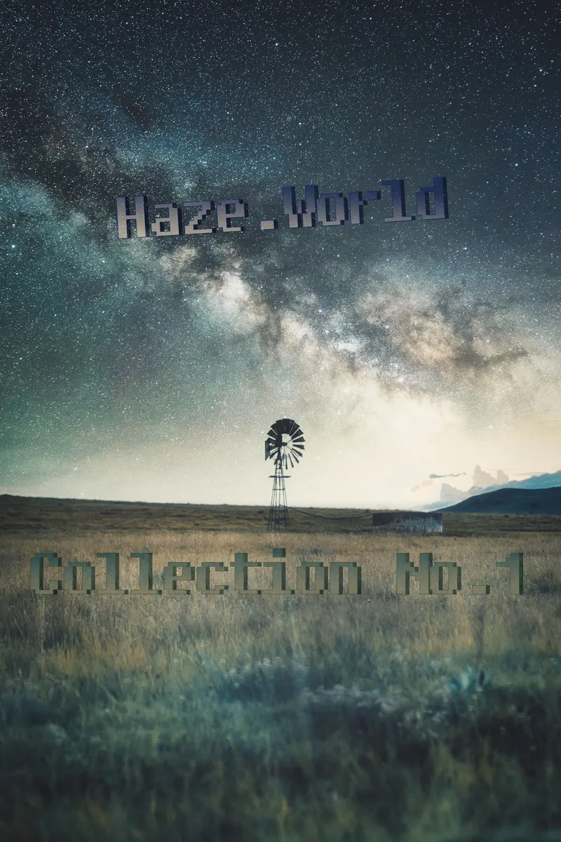 Poster "Haze.World Collection No.1" with starry sky and wind turbine